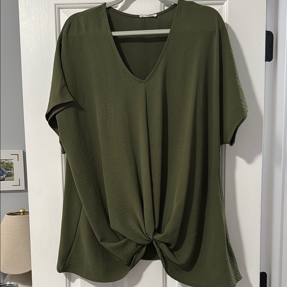 Olive Green V-Neck Women's Top